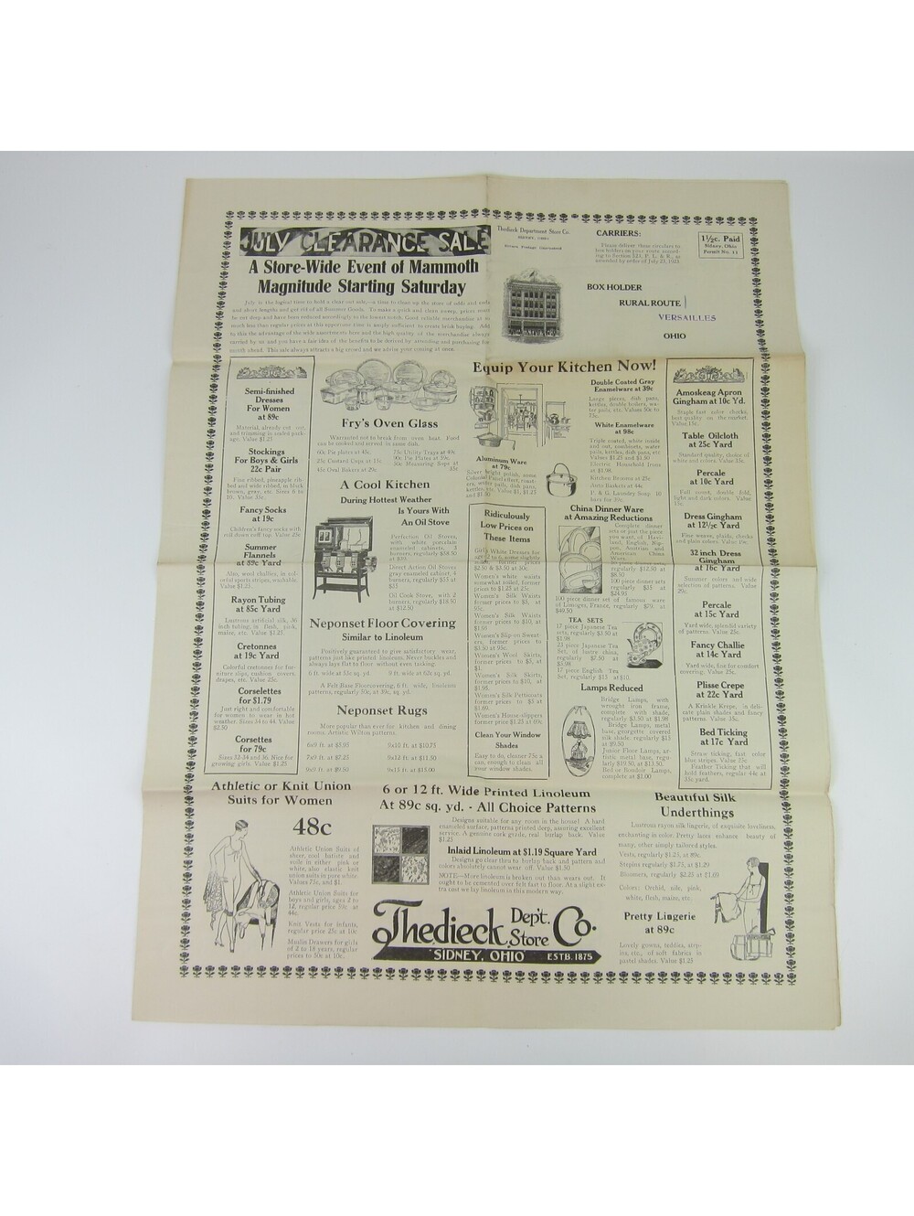 Thedieck Department Store Sales Ad Magazine Sidney Ohio Antique 1923 RARE